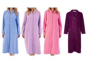 Morgenmantel Damen Reißverschluss Anti Pill Fleece Slenderella Satinbesatz Bademantel - Bild 1 von 46