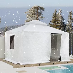 Domi 12'x14' Universal Winter Gazebo Cover w/Sidewalls and Mesh Windows(White) - Picture 1 of 7