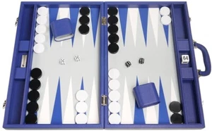 Free Shipping! Open Box! 19" Silverman Leatherette Backgammon Set - Indigo Blue - Picture 1 of 5