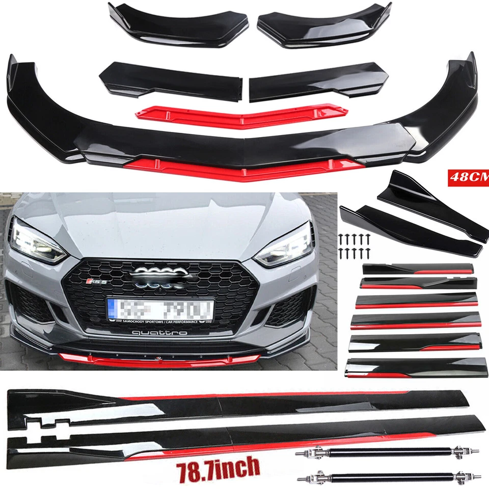 For Audi A4 A5 A6 A7 S4 S5 Front Bumper Lip Splitter Spoiler + Strut Rods Foto 1 de 4