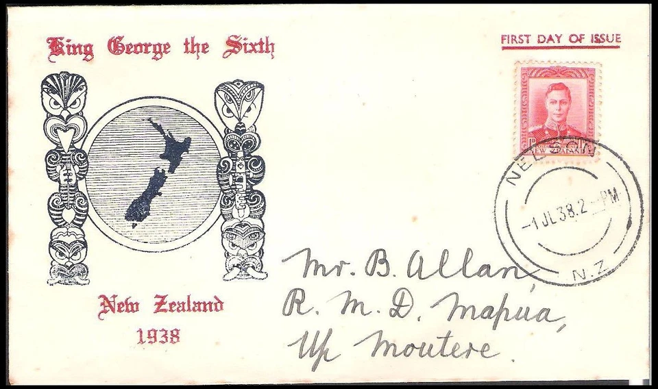 NEW ZEALAND 1938 KGVI 1d RED FIRST DAY COVER (JF) - Image 1 of 1