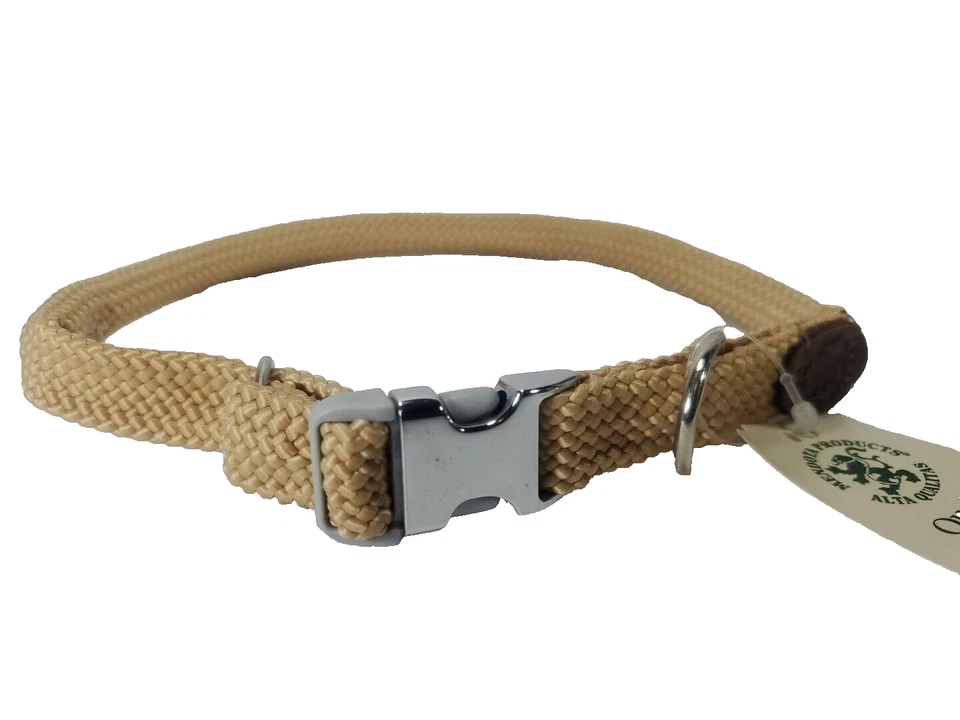 Collar de perro Mendota enrollado doble trenza cuero acento arena mediano 1/2" x 18" Foto 1 de 4