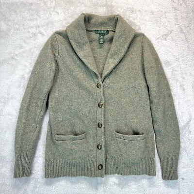 Ralph Lauren Vintage Seda Lana Chal Cuello Abuelo Verde Cárdigan Suéter Talla S Foto 1 de 4