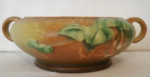 Roseville Pottery Fuchsia Brown 348-5 Bowl Planter 2 Handled Console 7" Diameter - Picture 1 of 6