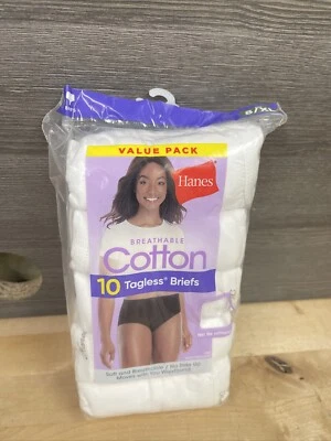Hanes Womens 10-Pack Cotton Tagless Briefs Underwear White Size 8/XL New - Image 1 of 3