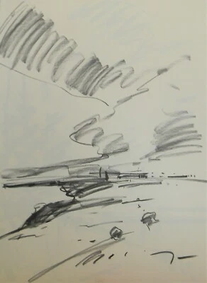 JOSE TRUJILLO Papel Carbón Boceto Dibujo 18X24" Nublado Abstracto Paisaje Arte Foto 1 de 4