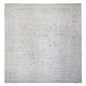 12'x12' Gray Wool Hand Knotted Afghan Angora Oushak Squarish Rug R74505