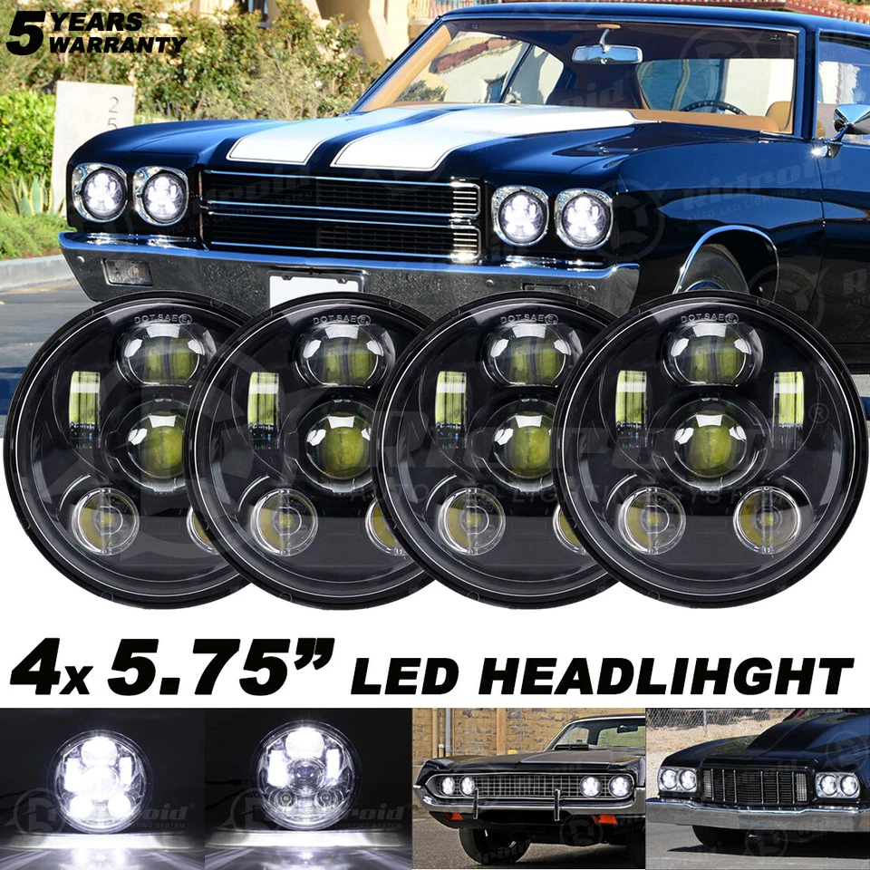 4pcs 5.75" 5-3/4 Inch LED Projector Headlight H5001 H5006 For Plymout Pontiac - Image 1 of 4