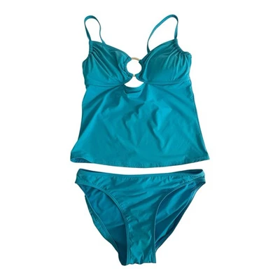 Bikini de baño Michael Kors para mujer azul acolchado 2 piezas traje detalle dorado talla 10 Foto 1 de 4