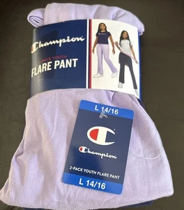 Champion 2 Pack Youth Girls Flare Pants, Navy Blue & Lavender, Size: L 14/16 - Picture 1 of 3