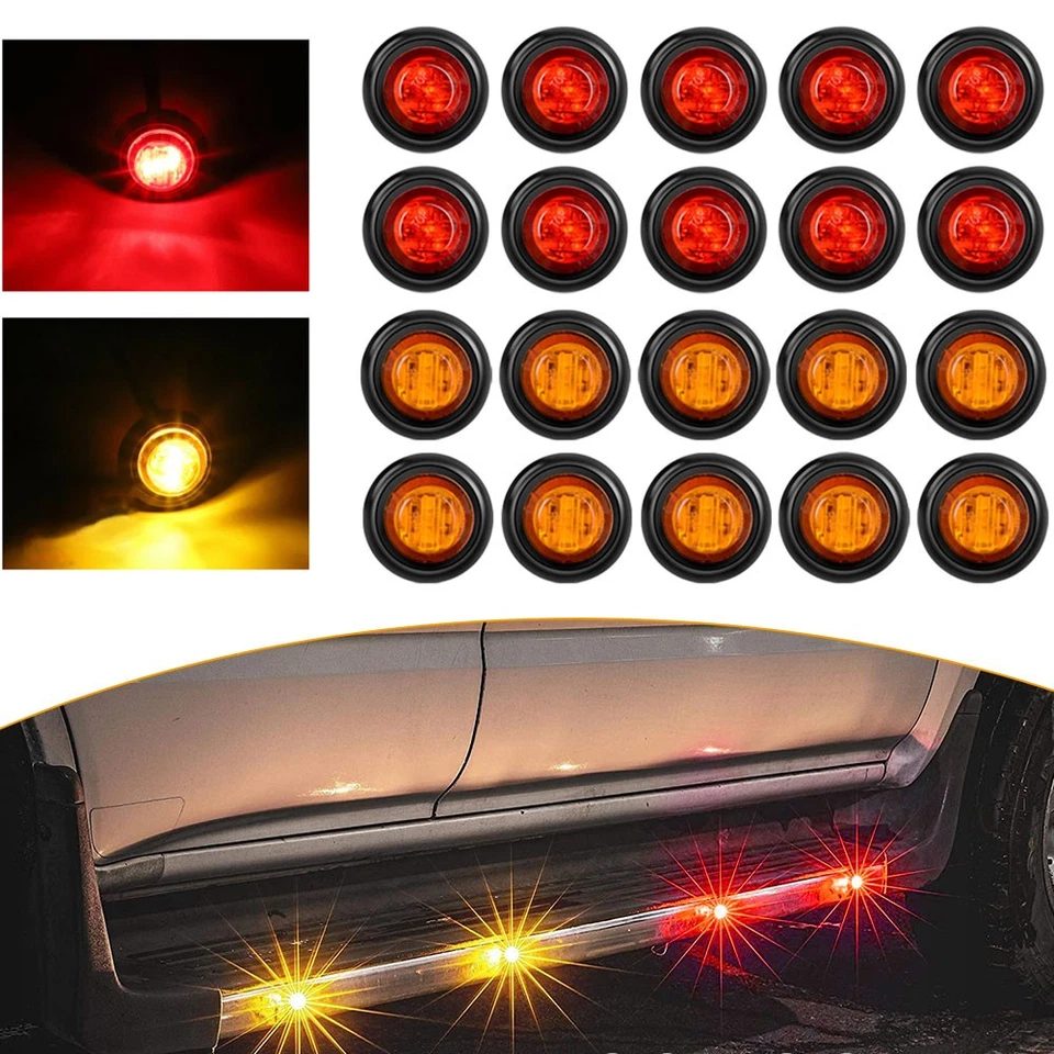 20x 3/4" Redondo Camión Remolque Luces Marcadoras Laterales Bala Ámbar LED Luz de Liquidación Foto 1 de 4