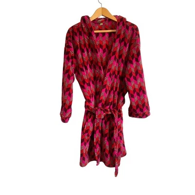 Vera Bradley red pink fuzzy bathrobe hooded pockets belted warm cozy Size S/M - Image 1 of 4