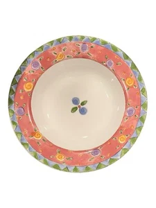 The Sweet Shoppe Rimmed Soup Bowl Cranberry Twirl 3025 Sue Zipkin 8.75”W x1.75”T - Picture 1 of 2