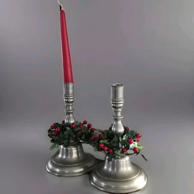 Mystic Seaport Reproduction Co Pewter Candlestick Holders 2 Taper Candle Stands  - Image 1 of 4