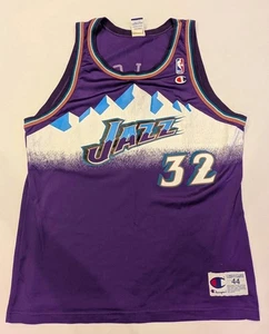 Vintage Utah Jazz Karl Malone #32 Champion Purple Big Mountain Trikot 44 Basketball - Bild 1 von 16