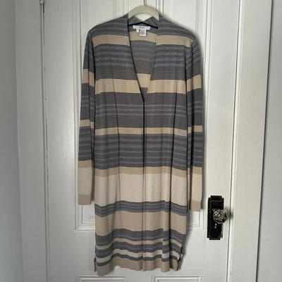 Cárdigan plumero a rayas suéter largo tostado negro tejido Foto 1 de 4