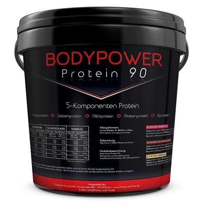 (12,60 EUR/kg) Body Power Protein 90 secchio da 5 kg proteine BCAA 5000 g o lattina da 4 kg - Immagine 1 di 4