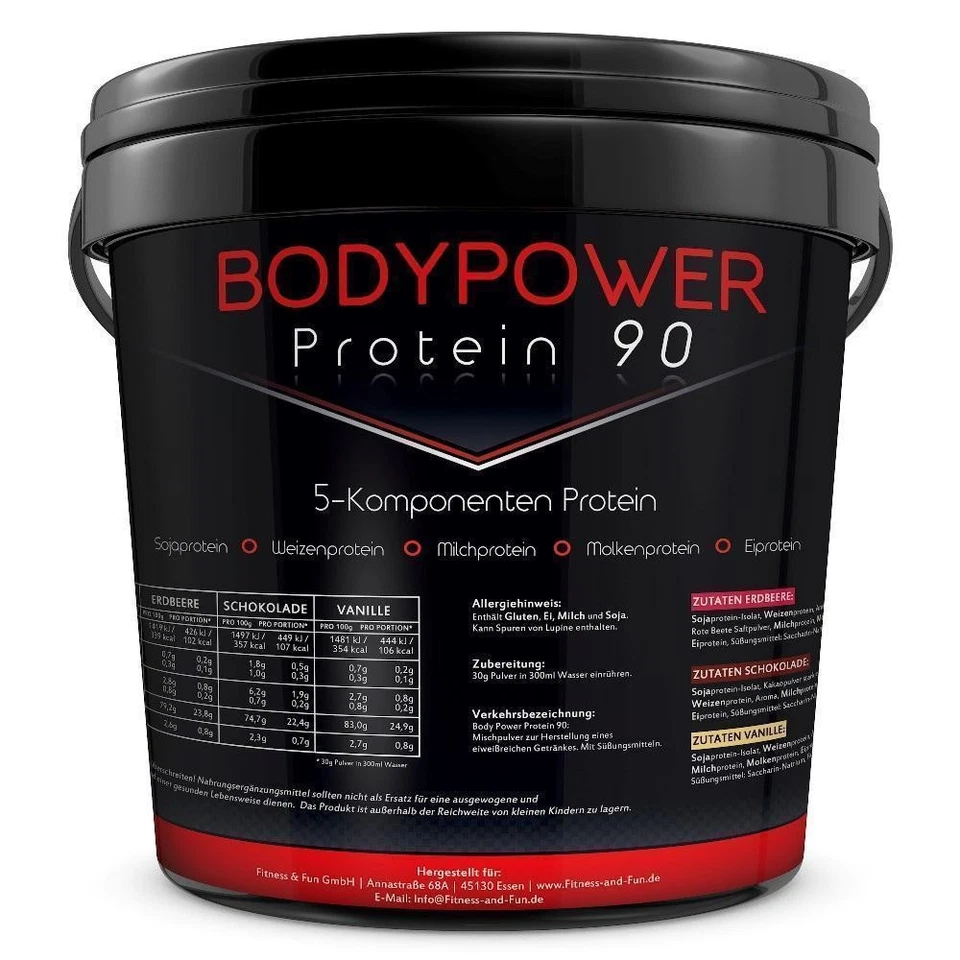 (12,60 EUR/kg) Body Power Protein 90 5kg Eimer Eiweiß BCAA 5000g oder 4 kg Dose - Bild 1 von 4