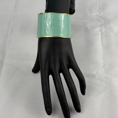 Designer Karine Sultan Rare Mint Green Gold Hammered  Cuff Bracelet Signed - Image 1 of 4