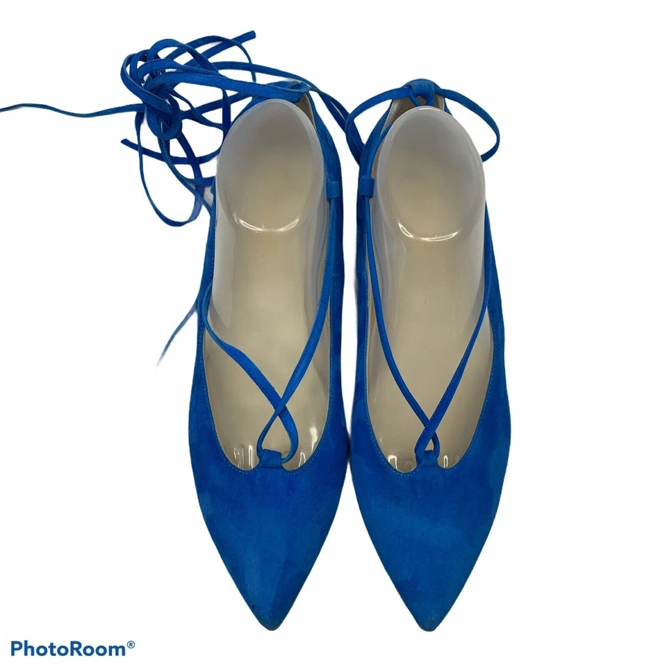 Butter Mujer 9.5 Ponpon Ballet Pisos Con Cordones Azul Gamuza Italia Cuero Italiano Foto 1 de 4