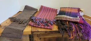 3 Vintage Handmade Woven Scarves 60" x 8" One Unfinished - Picture 1 of 8