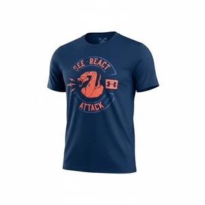 Under Armour See React Attack Dark Blue Logo Short Sleeve Gym TShirt Size Small - Picture 1 of 5