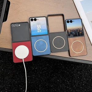 Funda de cuero magnética para teléfono Samsung Galaxy Z Flip7/6/5/4/3 carga inalámbrica - Imagen 1 de 13