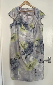 Jacques Vert Silver Lime Floral Dress UK 16 Occasion Wedding MOTB Cruise - Picture 1 of 9