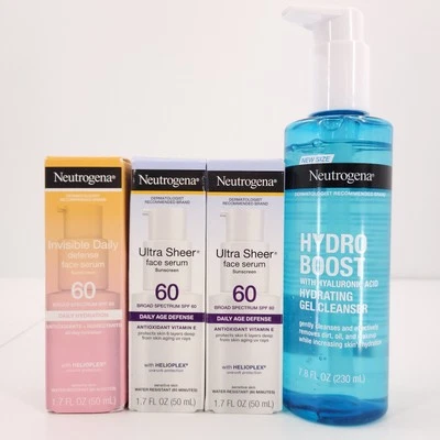 Neutrogena Face Serum Sunscreen Cleanser Bundle Set of 4 Hyaluronic Acid NEW - Image 1 of 4