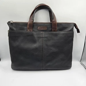 Chiarugi Pebbled Leather Slim Aktentasche Braun Schwarz Italy 15x12x3 - Bild 1 von 12