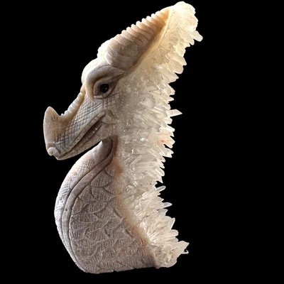 389gHand Carved Crystal Cluster Dragon Head Power Sculpture Natural Mineral gift - Image 1 of 4