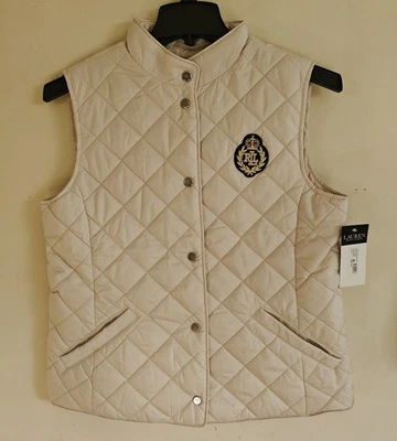 NWT Lauren Ralph Lauren Women's Crest Patch Diamond Quilted Vest Size M - Image 1 of 4