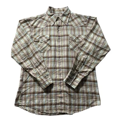 Camisa Big Mac JCPenney Marrón Vintage Botón a Presión Manga Larga Para Hombre’s L Foto 1 de 4