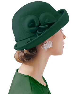 女士羊毛毛毡花桶圆顶保龄球帽教堂婚礼礼服处女膜 — 第 1/4 张图片