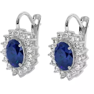 0.75ct Natural round Diamond 14k white gold Sapphire wedding hoops earrings - Picture 1 of 4