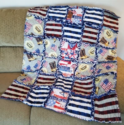 Edredón de trapo Texas and America Orgulloso hecho a mano tamaño 36x44" - Nuevo Foto 1 de 3