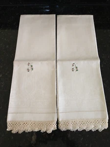 Antiguo Juego de 2 Toallas Lg Lino Damasco Monograma "J" Crudo País Francés Sin Usar - Imagen 1 de 11