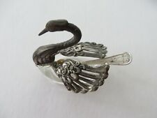 Vintage Silver Plate & Glass Swan Open Salt Cellar w Spoon  2 ¾ Tall & 2 ¾ Long 