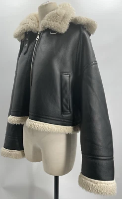 Chaqueta para mujer Aria Cove negra Sherpa forrada en lana cuero vegano cremallera completa talla 12 Foto 1 de 4