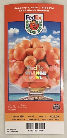 2010 FedEx Orange Bowl Game Football Ticket Iowa Georgia Tech Cover