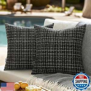EMEMA Outdoor Waterproof Throw Pillow Covers Pack of 2 18x18 Inch Weaving Tex - Picture 1 of 5