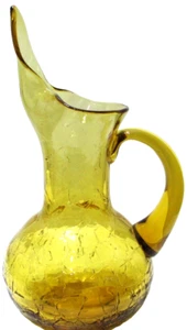 Vintage Bischoff Crackle Glass Pitcher Long Pinched Spout Amber 11 1/2" Tall - Picture 1 of 6