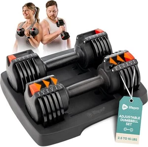 Adjustable Dumbbells Set/Single - 15lb 43lb 55lb 25 lb Dumbbell Sets with Rack - Picture 1 of 8