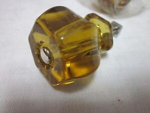 2 pc lot of Vintage gold Depression style glass Door drawer knobs