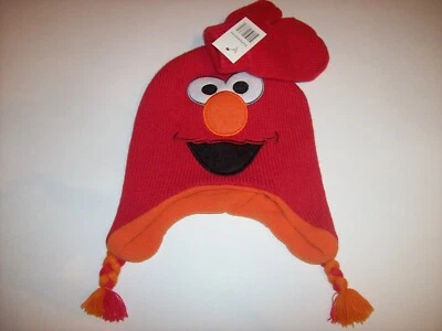 Juego de guantes de sombrero de calle sésamo 2 piezas para niños clima frío tejido rojo Elmo nuevo Foto 1 de 4