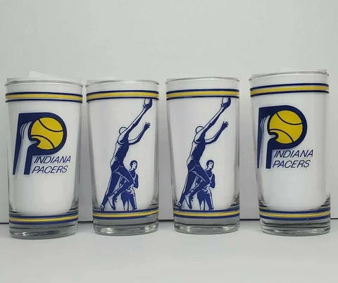 Vintage Indiana Pacers Glass Tumblers 12oz 5.5in Lot Of 4 EUC 70s 80s NBA ABA Cover