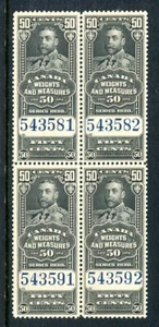 Canada 1930 “WEIGHTS and MEASURES” 50c. value unmounted mint block of four - Picture 1 of 1