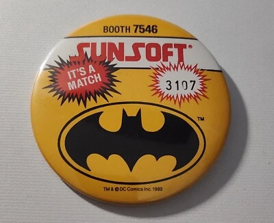老式蝙蝠侠视频游戏宣传徽章 Sunsoft 1989 Convention 3 英寸别针罕见 NES — 第 1/2 张图片