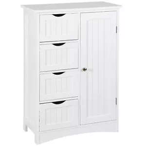 Freestanding Bathroom Floor Storage Cabinet Unit Organizer w/4 Drawer 1 Cupboard - Picture 1 of 24