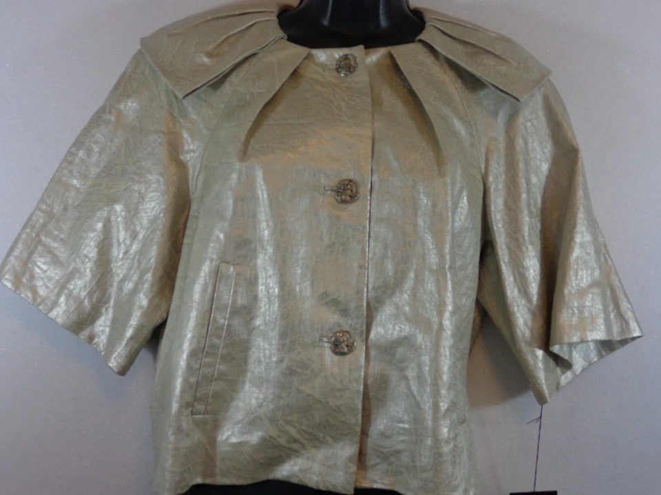 Etcetera Blazer Women's 6 Silver Faux Leather Short Sleeve  Cropped New With Tag - Image 1 of 4